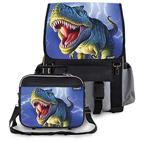 Kidaroo Lightning Rex Dinosaur Backpack & Lunchbox for Boys, Girls, Kids (BLACK)