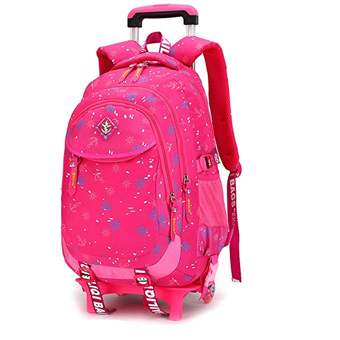 Girls Backpack with Wheels Removable Rolling Backpack School Bag (2 wheels)