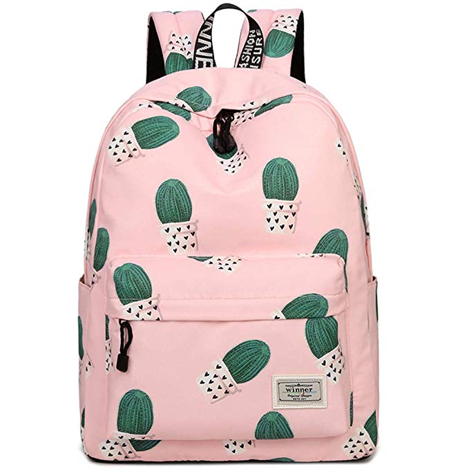 School Bag Backpack for Teens Book Bag Girls Backpack School Backpack for Girls and Boys (Pink cactus, Large)
