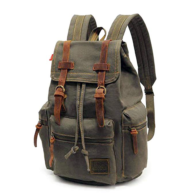 PianPian Canvas Unisex Backpack Rucksack Knapsack Daypack School Bag 28x16x42cm - Army Green