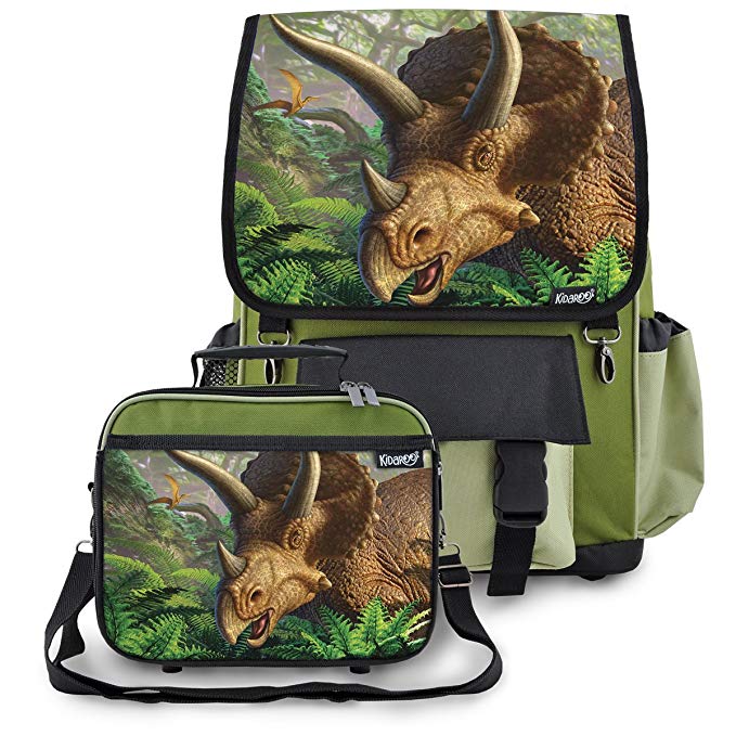 Kidaroo Triceratops Dinosaur Jungle School Backpack & Lunchbox for Boys, Girls