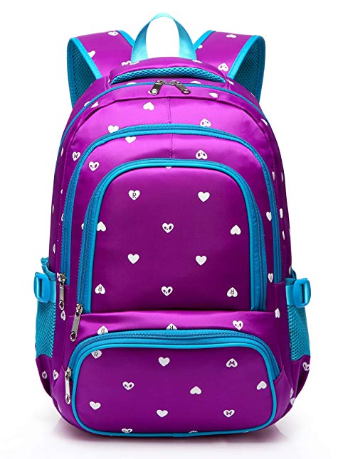 Hearts Print School Backpacks For Girls Kids Elementary School Bags Bookbag