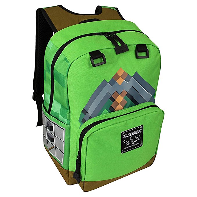 JINX Minecraft Pickaxe Adventure Kids Backpack (Green, 17