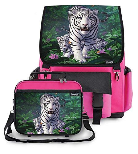Kidaroo White Tiger & Cubs School Backpack & Lunchbox for Girls, Boys, Kids