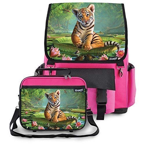 Kidaroo Tiger Lily School Backpack& Lunchbox for Girls, Boys, Kids (PINK)