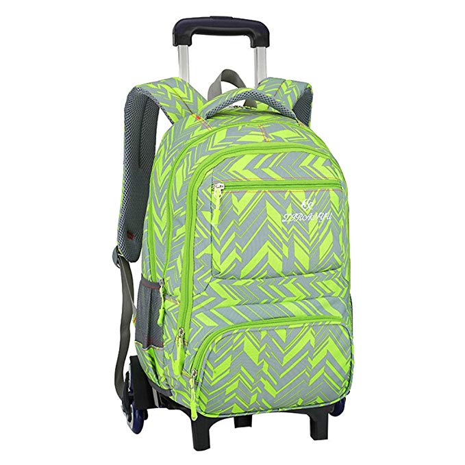 Adanina Nylon Waterproof Elementary Rolling Backpack Primary Senior school Trolley Book Bag Removable Wheeled School Bag