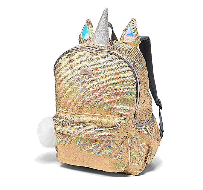 Justice School Backpack Flip Sequin Gold Unicorn