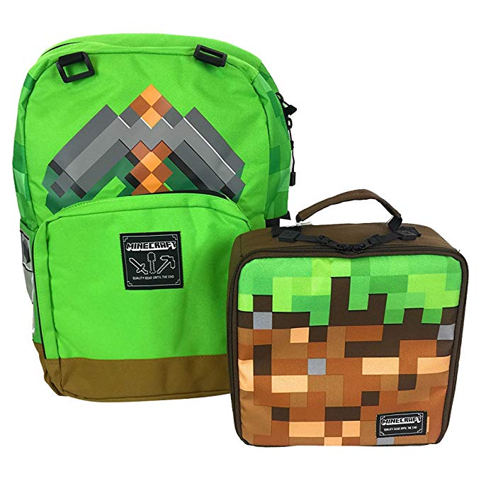 JINX Minecraft Pickaxe Adventure Backpack & Dirt Block Lunch Bag Set