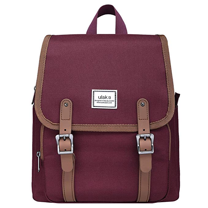 ULAK Casual Mini Backpack Lightweight Rucksack Slim Anti Theft Computer Bag-Red