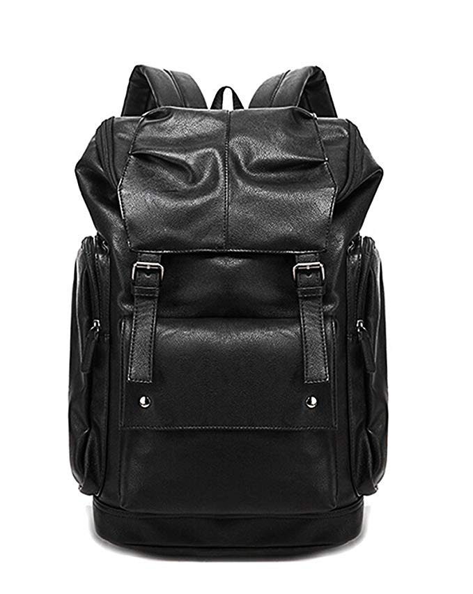 Yonger Fashion Pu Leather Laptop Backpack Schoolbag Travel Book Bag for Men Women