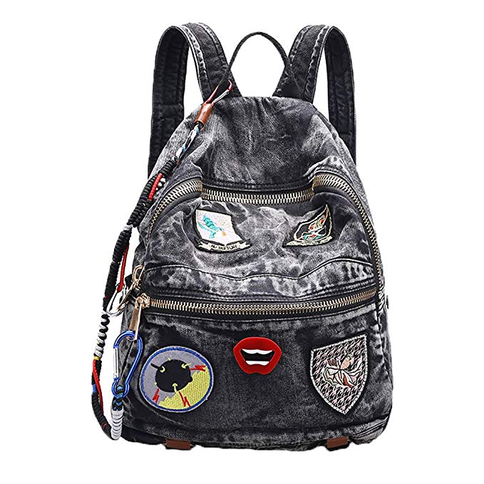 Genda 2Archer Classic Denim Bookbags School Bag Jeans Backpack with Patches for Girls