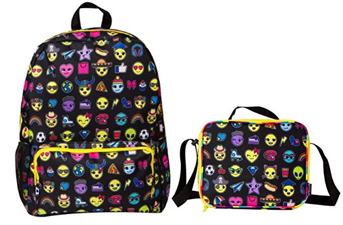 Style Lab Emoji Print Backpack & Insulated Lunch Tote Set