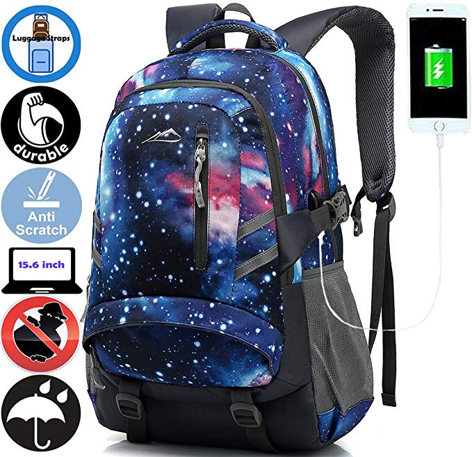 ANTSANG Galaxy Backpack Bookbag for School Student College Business Travel with USB Charging Port