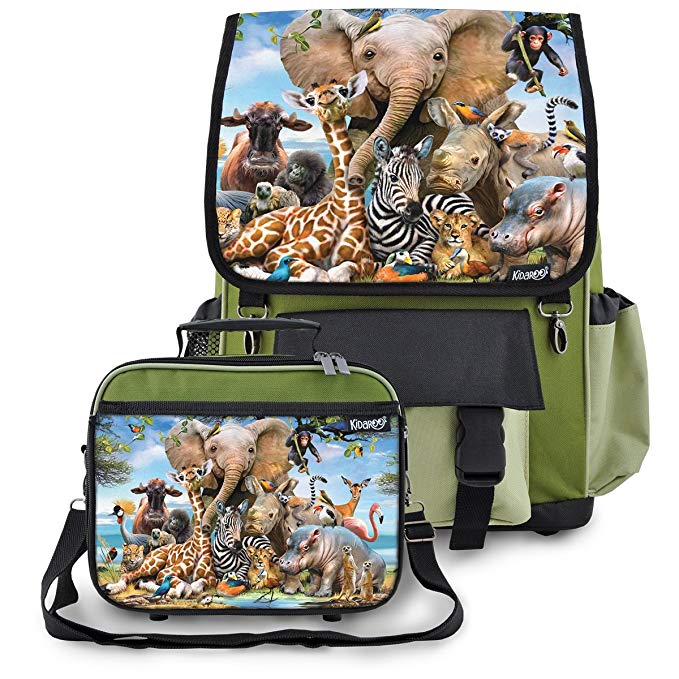 Kidaroo Safari Smile School Backpack & Lunchbox for Girls, Boys, Kids