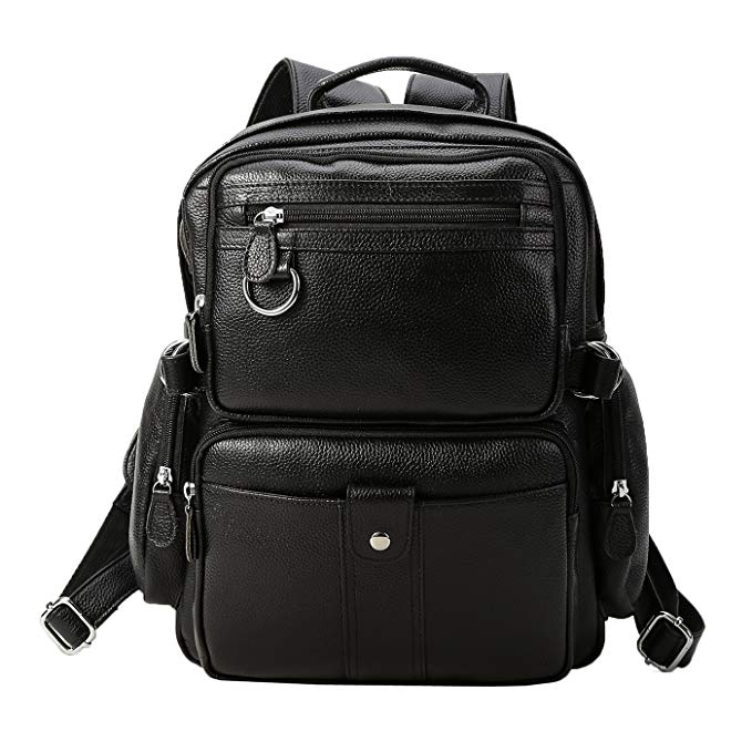 Texbo Genuine Polished Leather Small Backpack School Shoulder Bag