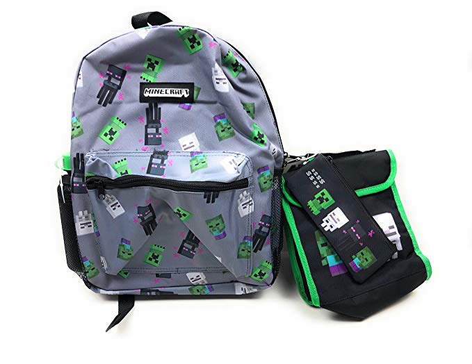 Minecraft 4 Piece Backpack Lunch Bag Pencil Case Water Bottle